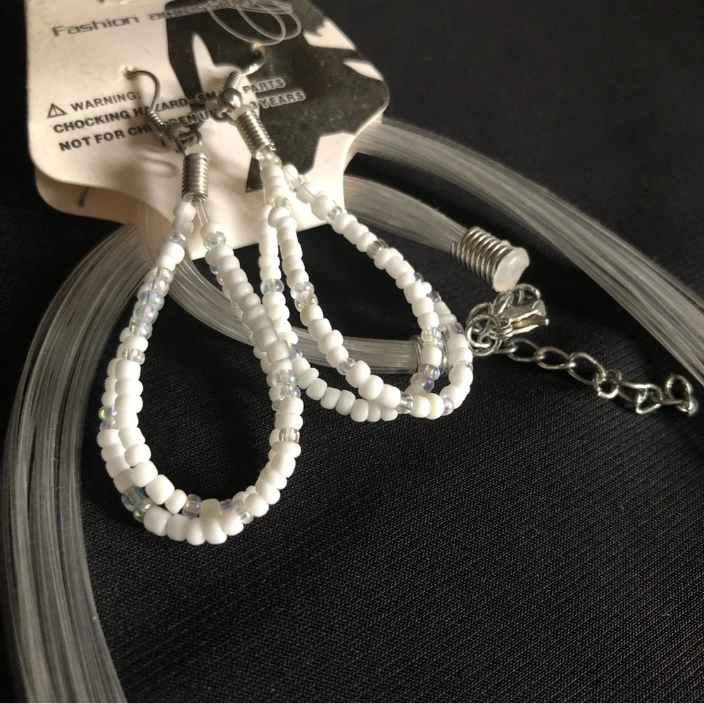 Fashion Accessory White & Iridescent Bead Necklace and Earring Set - Picture 6 of 9